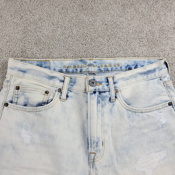 American Eagle Womens Shorts 31" Blue Denim Acid Wash Distressed Cut Off Bermuda - Picture 6 of 13
